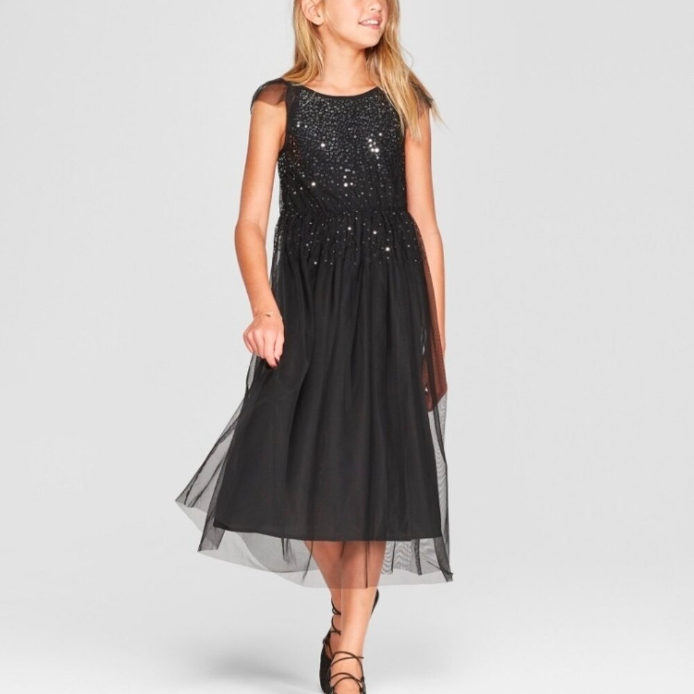 Girls black mesh and sequin fairy dress Sz XS (4/5)